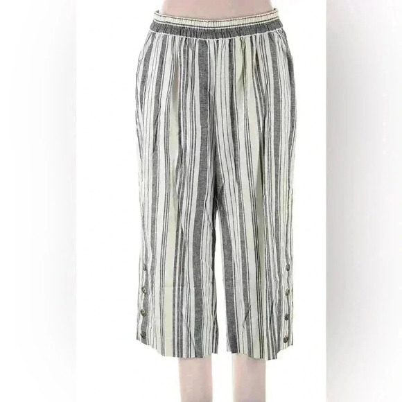 Land 'N Sea Linen Blend Elastic Waist Button Pull-On Cropped Pants striped Sz 1X - Picture 1 of 10